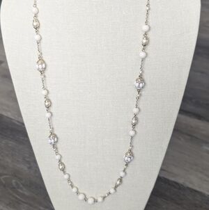Long White Bead And Silver Tone Banana Republic Necklace